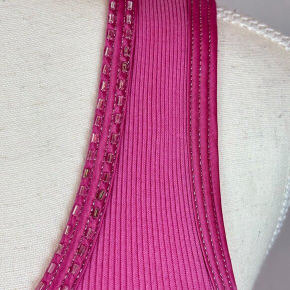Express Y2K Women's Pink Beaded Sparkle Tank Top Size Medium Retro Colorful 2007 - Picture 3 of 11